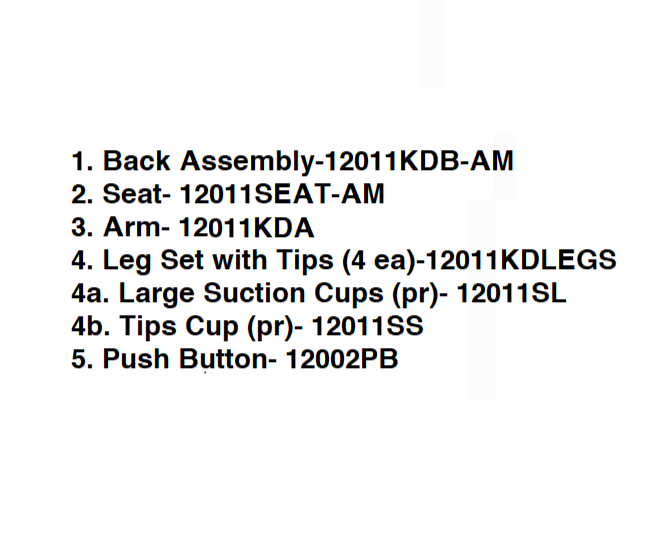 Replacement parts list for Drive Medical 12011KD Transfer Bench