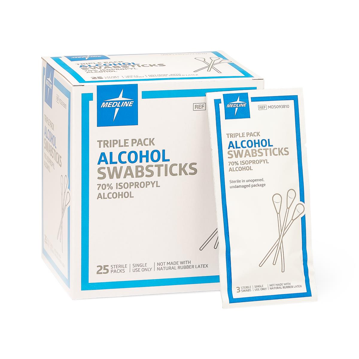 Medline Sterile Triple Pack Alcohol Swabsticks 25pk/bx MDS093810Z