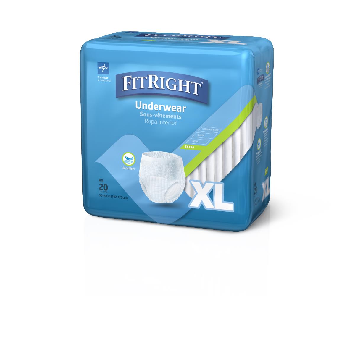 Medline FitRight Extra Protective Underwear, Size XL 20/pk MSC13600AZ