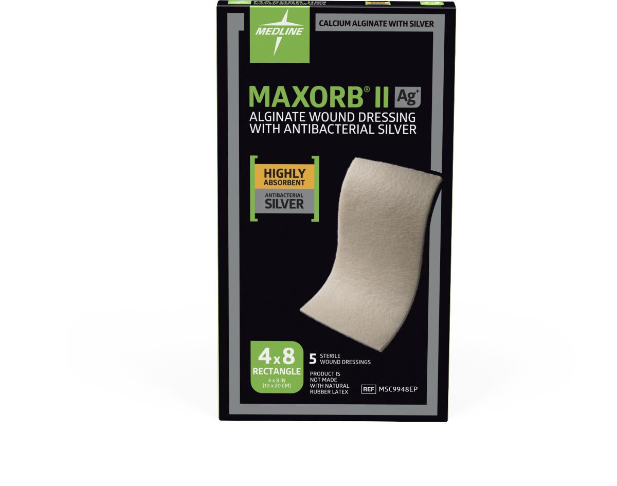 Maxorb II Silver Alginate Wound Dressing 4" x 8" 5/bx MSC9948EPZ