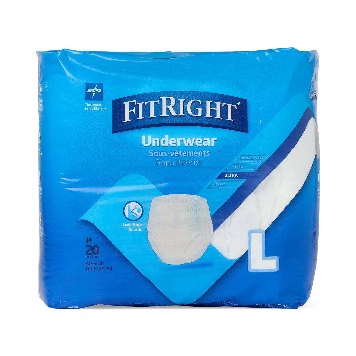 Medline FitRight Ultra Protective Underwear, Size L 20/pk FIT23505AZ