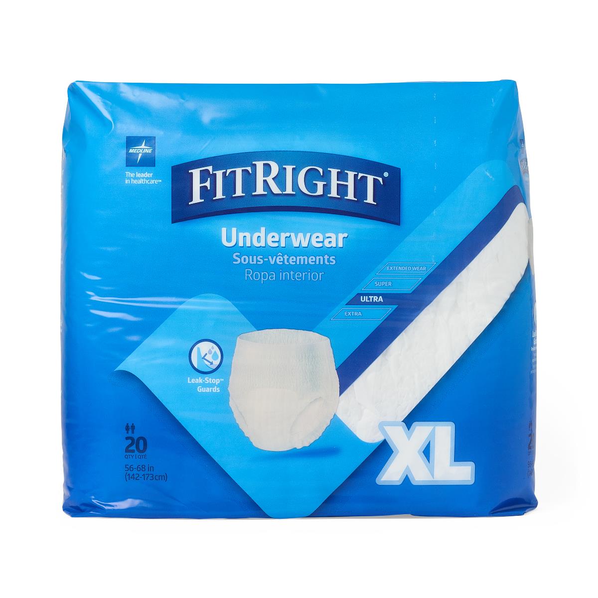 Medline FitRight Ultra Protective Underwear, Size XL 20/pk FIT23600AZ