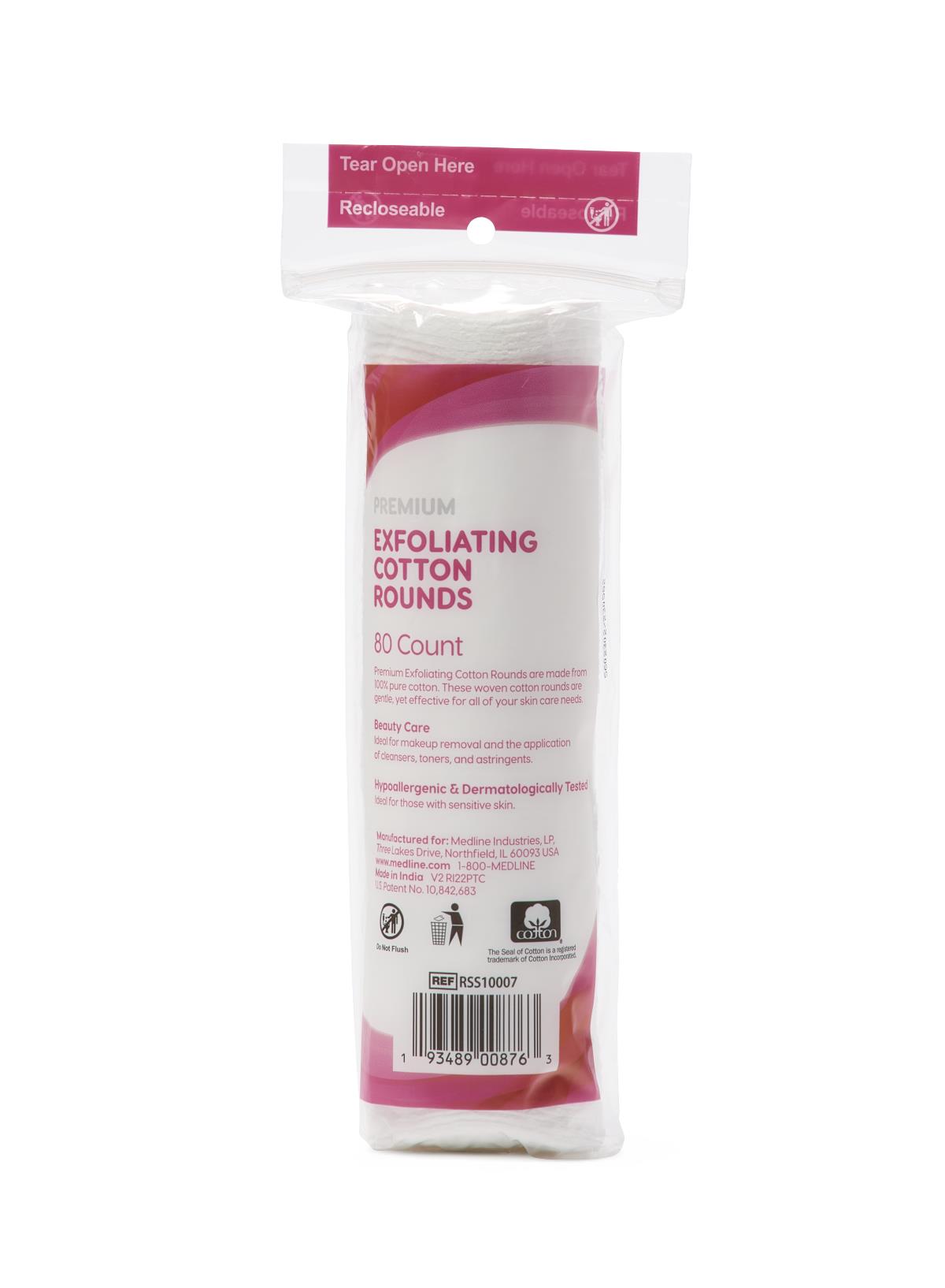 Medline Simply Soft Exfoliating Cotton Rounds 80 count, 24/cs RSS10007