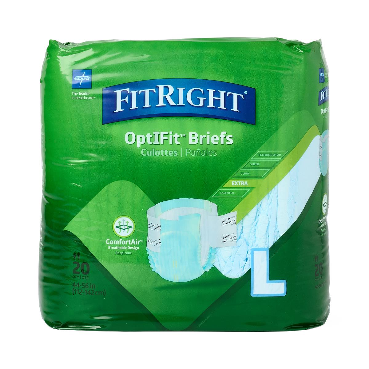 Medline FitRight OptiFit Extra Brief Size L 44"-56", 20/pk FITEXTRALGZ