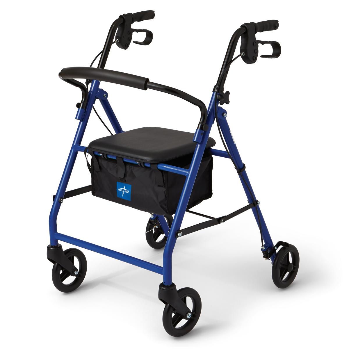 Medline Basic Steel Rollator w/6" Wheels, Blue MDS86850EBS