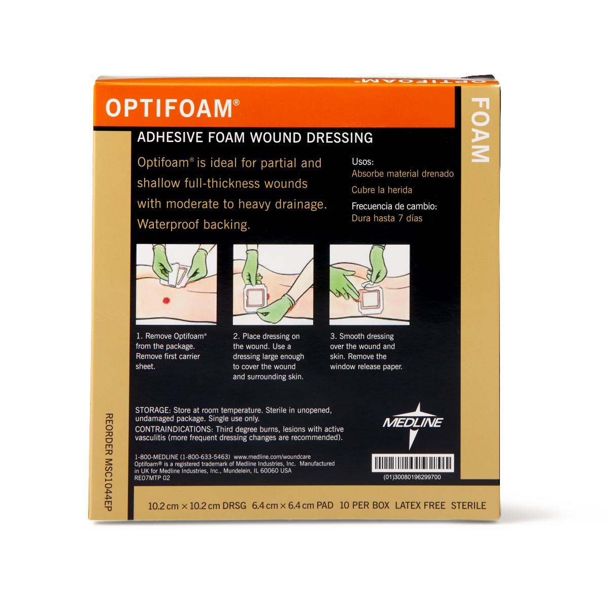 Optifoam 4x4 Adhesive Foam Wound Dressing, 10/bx MSC1044EPZ