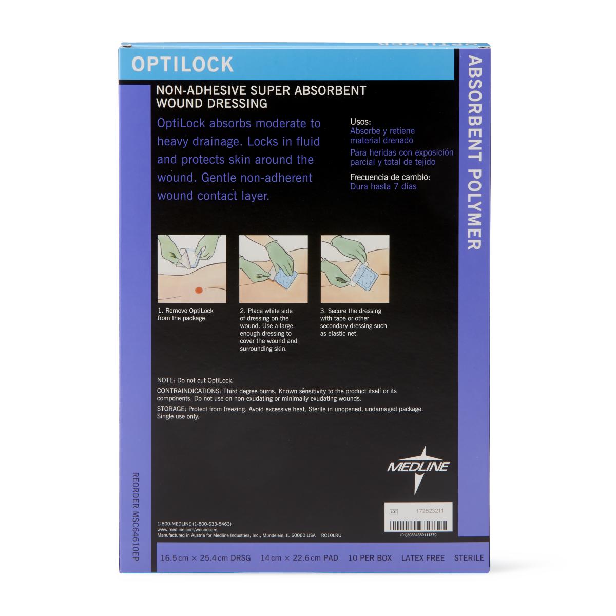 OptiLock Wound Dressing 6.5" x 10" 10/bx MSC64610EPZ