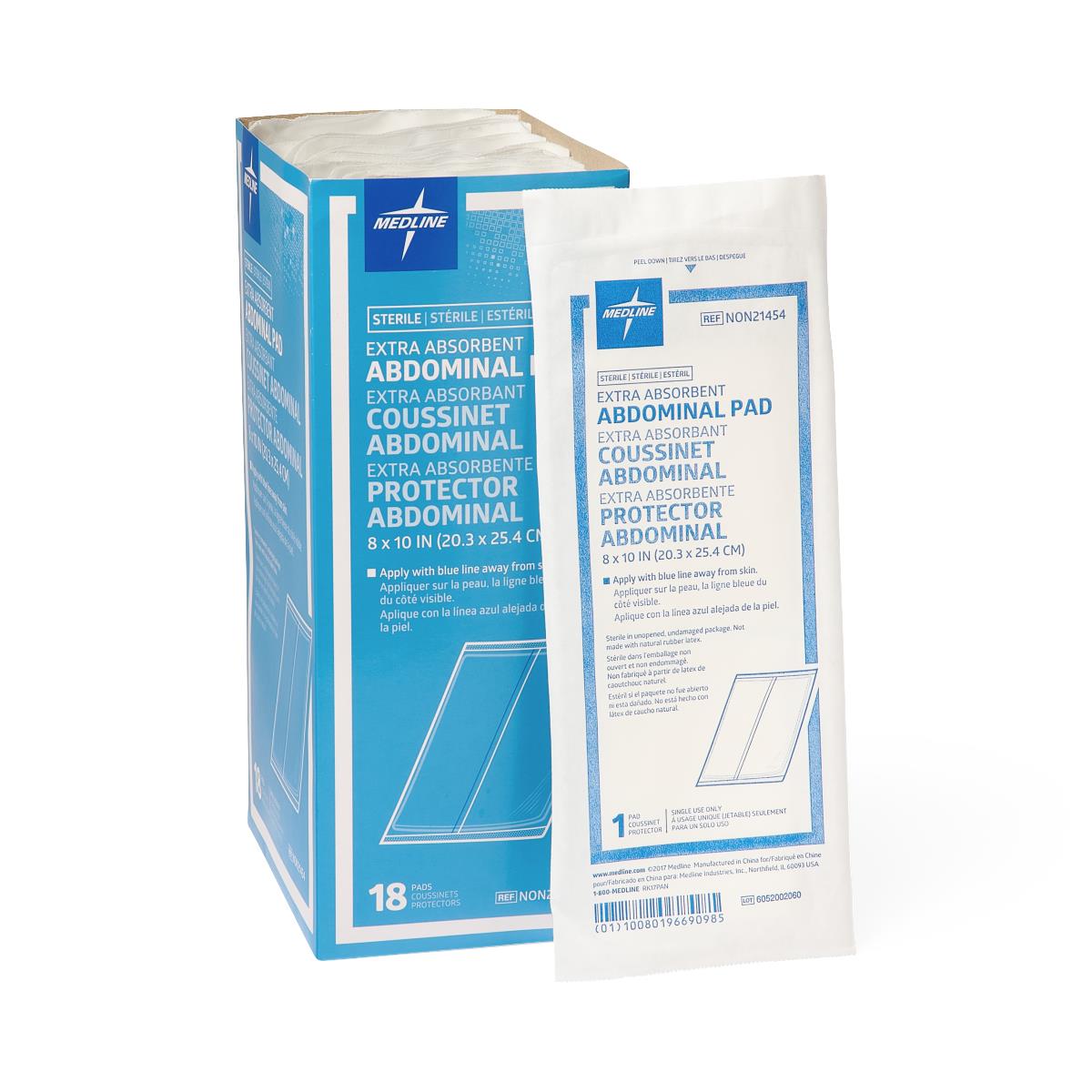 Medline Sterile Abdominal Pad, 8" x 10" 18/pk NON21454Z