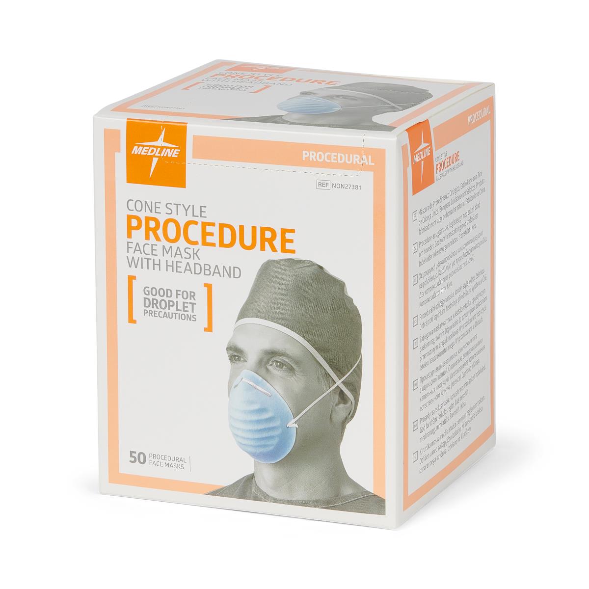 Medline Cone-Style Face Mask with Band 50/bx NON27381Z