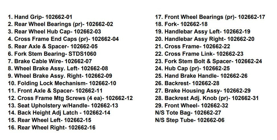 Drive Standard Height Nitro Sprint Replacement Parts List