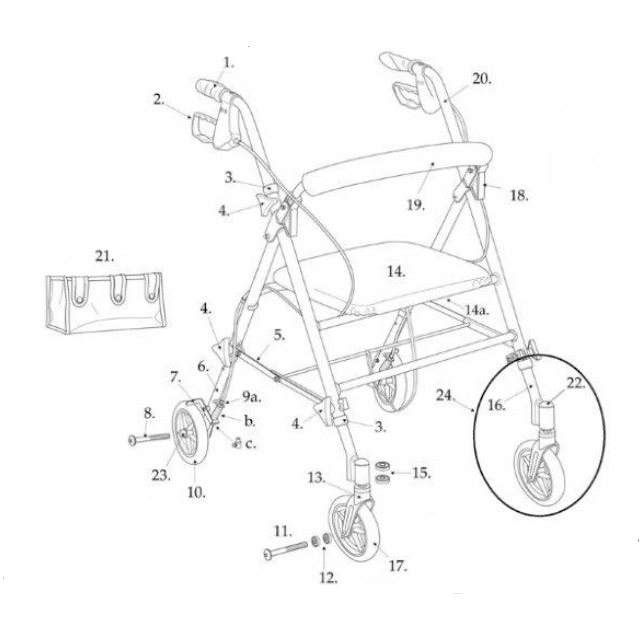 6" Replacement Rear Wheel for Drive RTL10261 series rollator, 9505W1026110