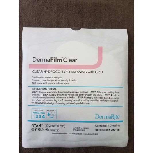 DermaRite DermaFilm Clear 4x4 Hydrocolloid with Grid, 00219E 10/bx