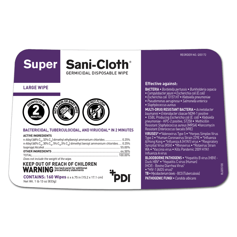 PDI Q55172 Super Sani-Cloth XL Disinfectant Wipe 160/Tub