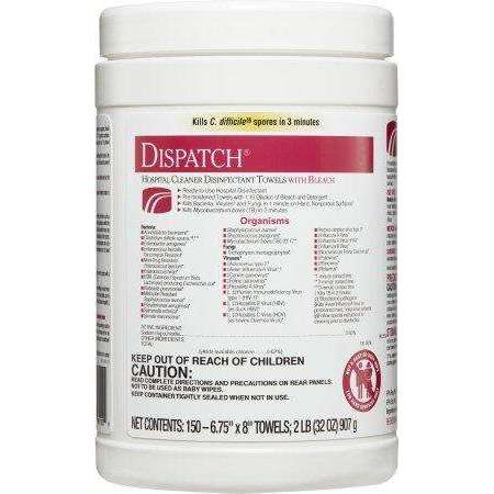 Dispatch 6.75"x8" Bleach Surface Disinfectant Wipe 150/tub, 69150