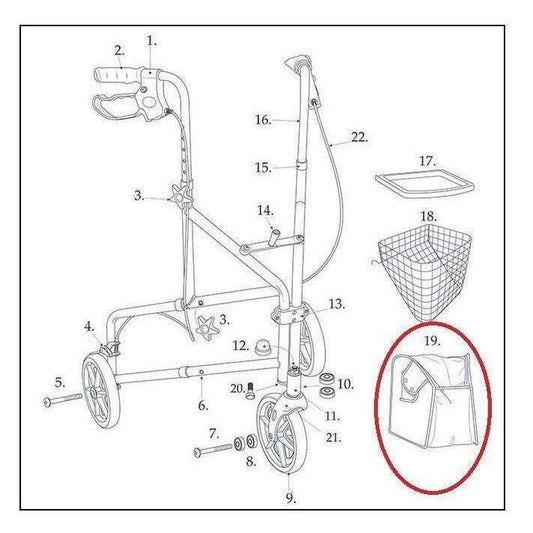 Drive 808N Tote Bag for 10289 series 3 Wheel Rollator with Zipper