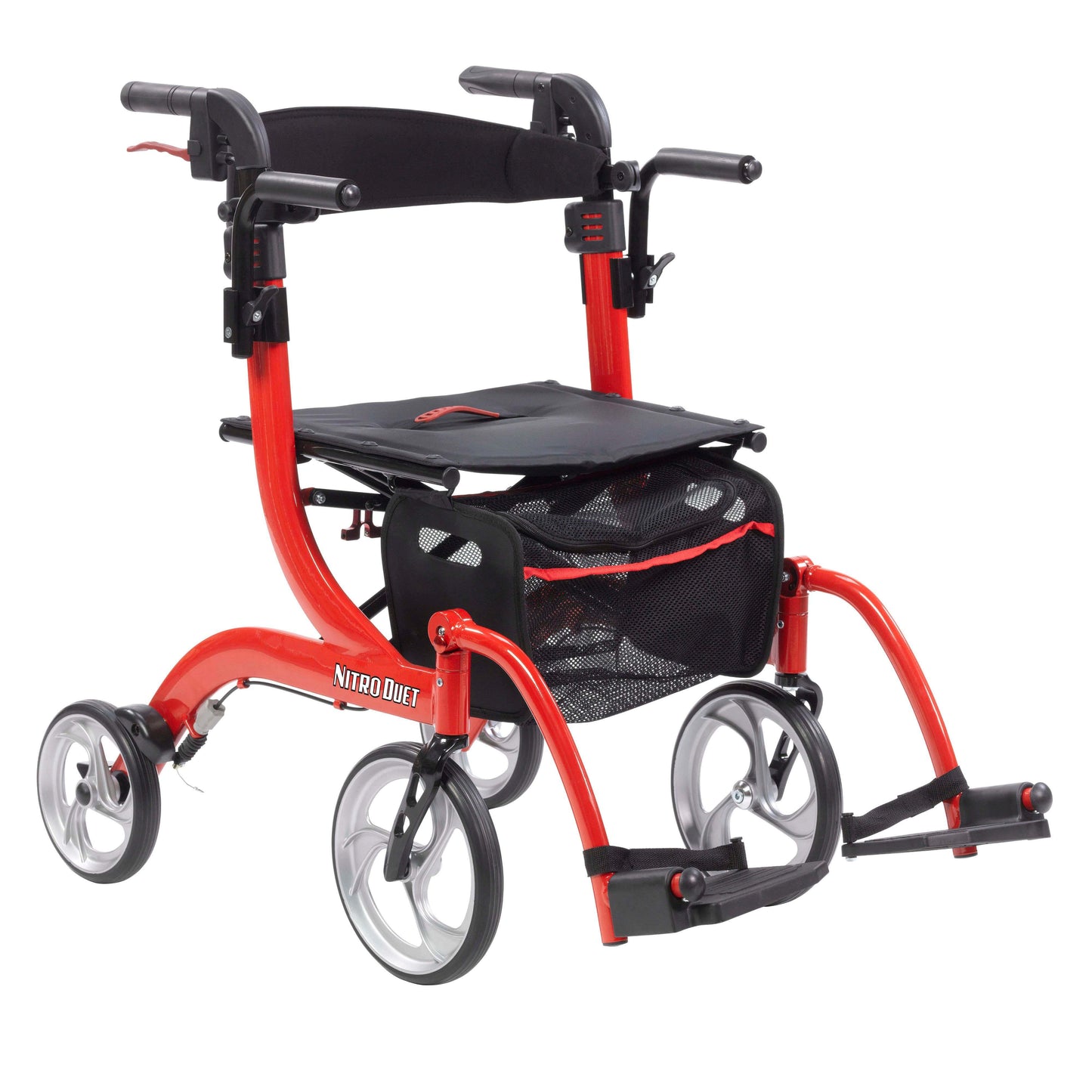 Drive Medical Nitro Duet Dual Function Transport Wheelchair and Rollator Rolling Walker, Red rtl10266dt