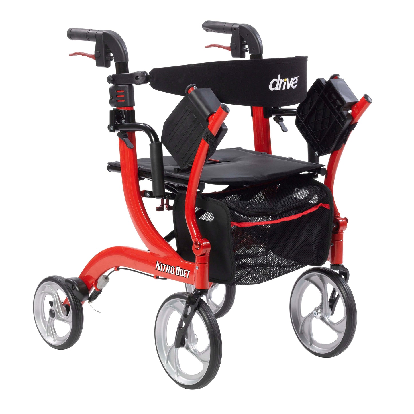 Drive Medical Nitro Duet Dual Function Transport Wheelchair and Rollator Rolling Walker, Red rtl10266dt