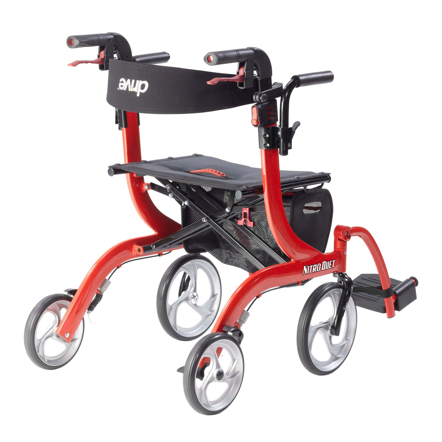 Drive Medical Nitro Duet Dual Function Transport Wheelchair and Rollator Rolling Walker, Red rtl10266dt