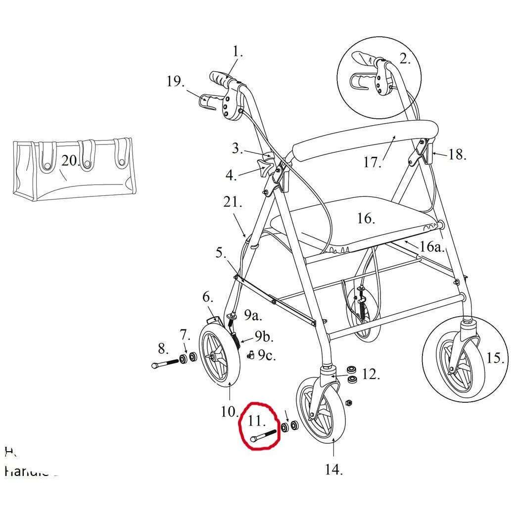 Drive R728 Series Rollator front axle, for 2M serial numbers, 9502M72802