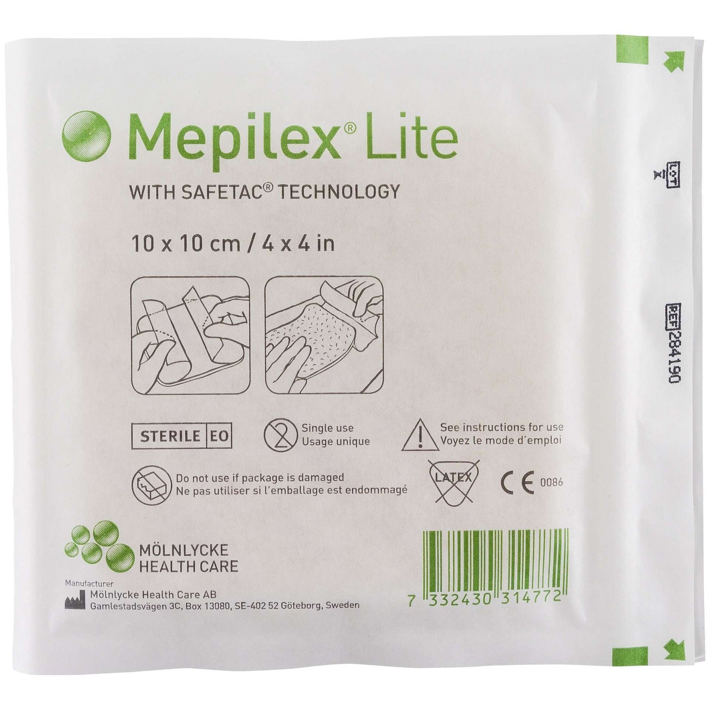 Mepilex Lite 4x4 Silicone Foam Dressing by Molnlycke bx/5