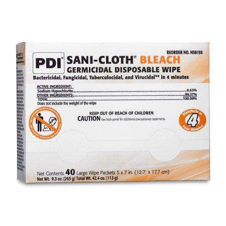PDI H58195 Sani-Cloth Bleach Wipe 5x7" Surface Disinfectant Wipe, 40 packets/bx