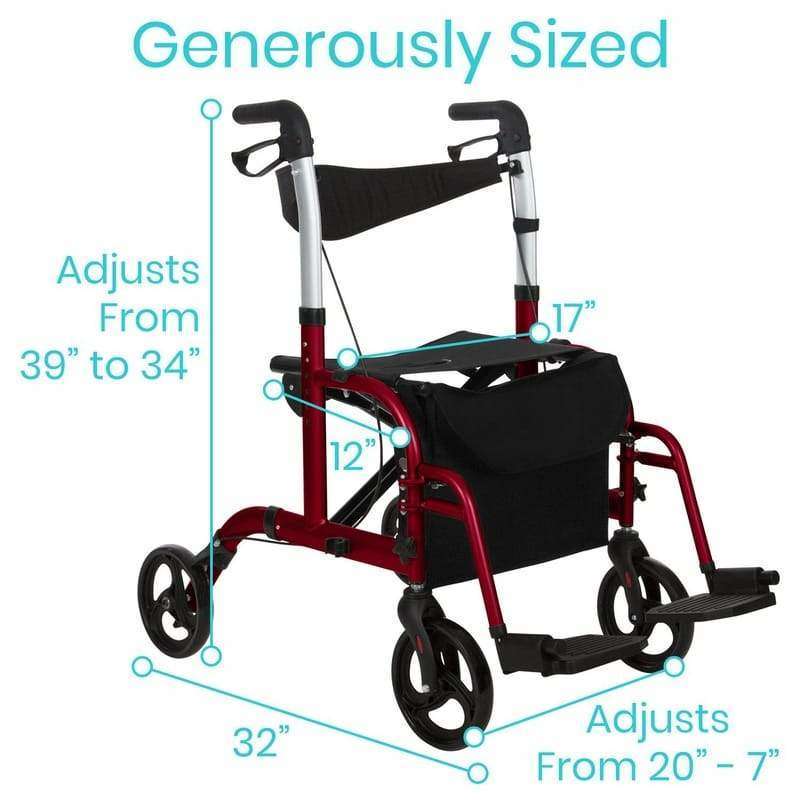 Vive Health Wheelchair Rollator Combo, Red MOB1018RED