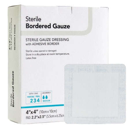 4x4 Sterile Bordered Gauze Adhesive Dressing, 00262E bx/25 by DermaRite
