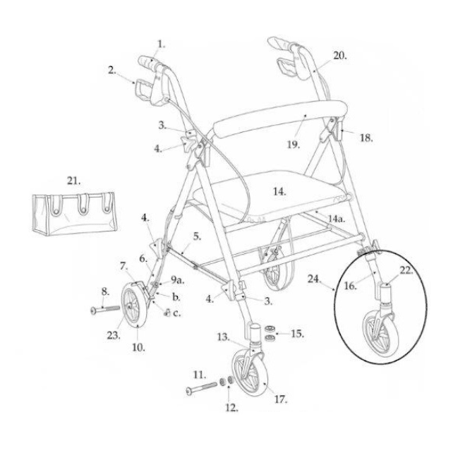 6" Replacement Front Wheel for Drive RTL10261 series rollator, 9515J1026112