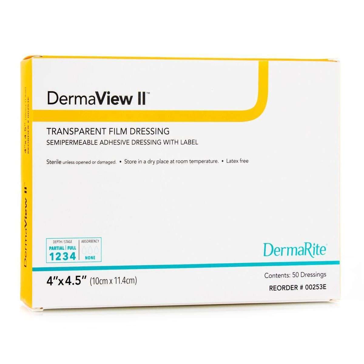 DermaView II 4"x4.5" Transparent Dressing with frame, 00253E bx/50 by DermaRite