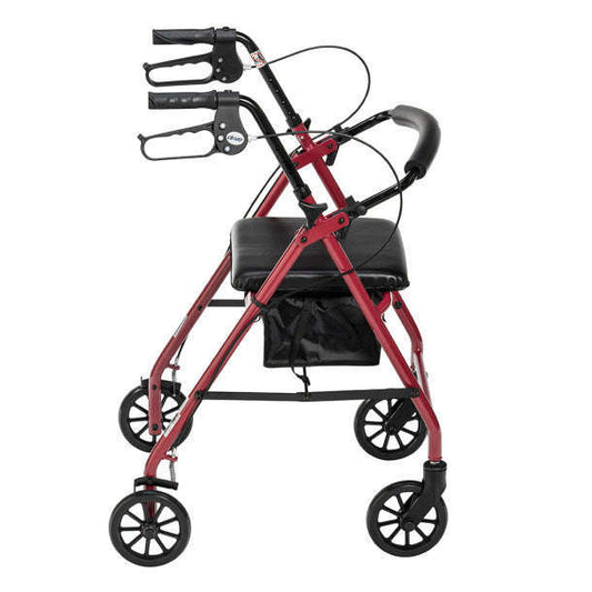 Drive r726rd Rollator with 6" Wheels, Fold Up Removable Back Support and Padded Seat, Red