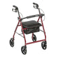 Drive R728RD Aluminum Rollator with Fold Up and Removable Back Support and Padded Seat, Red