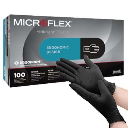 Microflex Midknight Touch Medium Black Nitrile Textured Exam Gloves, BX/100