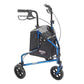 Drive Medical 10289BL 3 Wheel Walker Rollator with Basket Tray and Pouch, Flame Blue