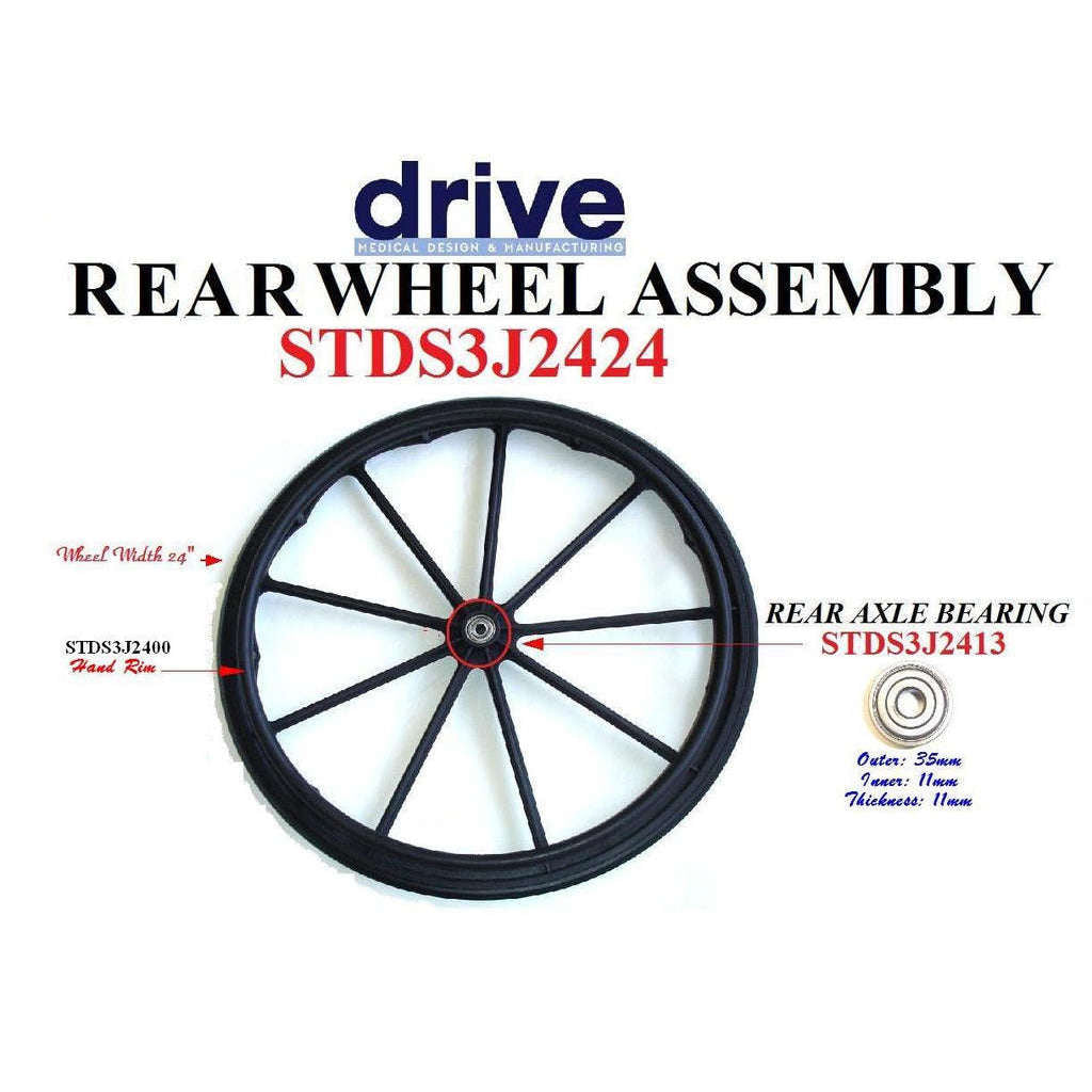 Drive Medical Standard Wheelchair Rear Wheel Assembly, STDS3J2424