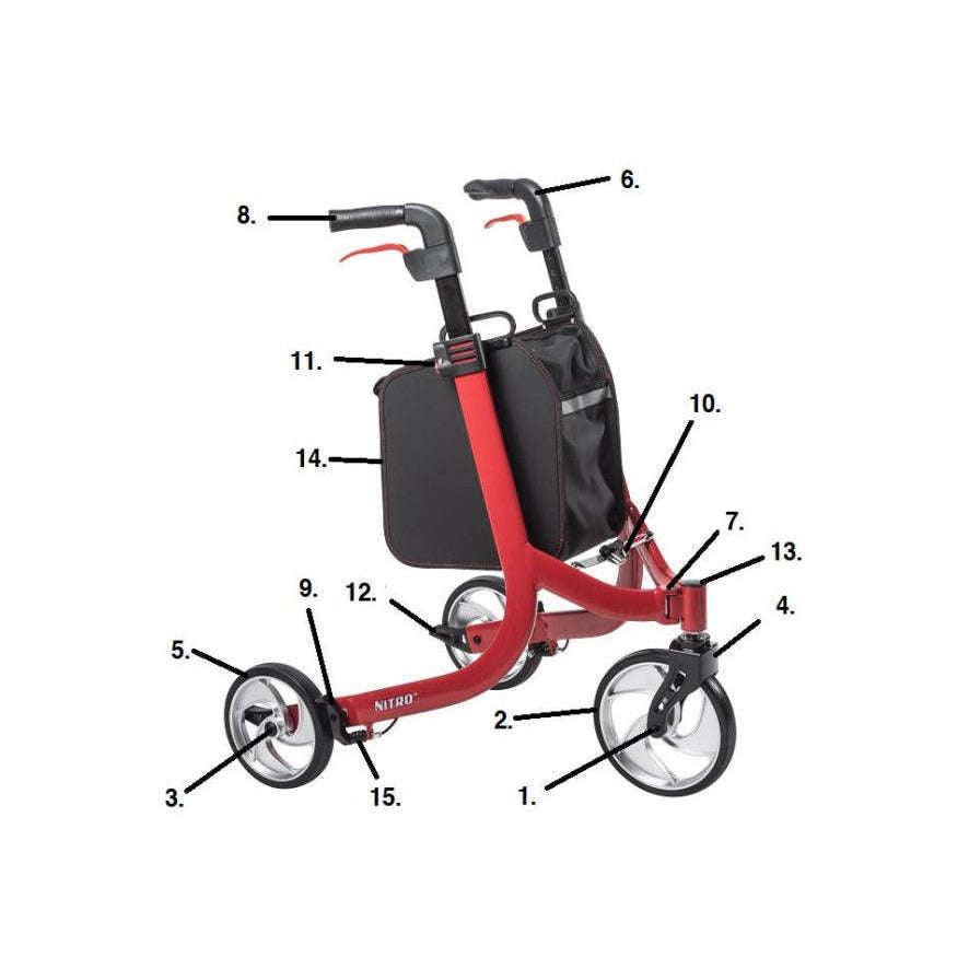 Drive Nitro RTL10266TWHL 3-wheel rollator parts list