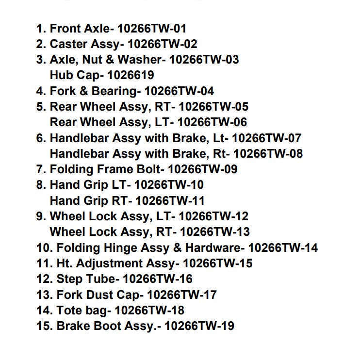 Drive Nitro RTL10266TWHL 3-wheel rollator parts list