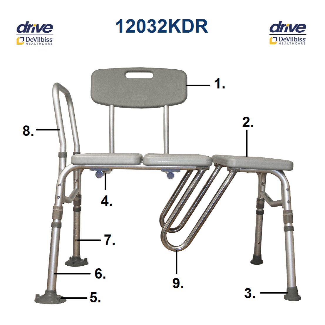 Replacement parts list for Drive Medical Splash Defense Transfer Bench