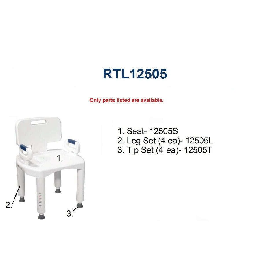 Replacement parts list for Drive RTL12505 Shower Chair