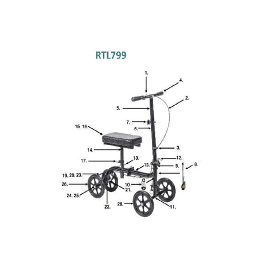 Replacement parts list for Drive RTL799 Knee Walker