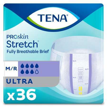 TENA 67802 Stretch Ultra Heavy Absorbency MED 33"-52" waist cs/72