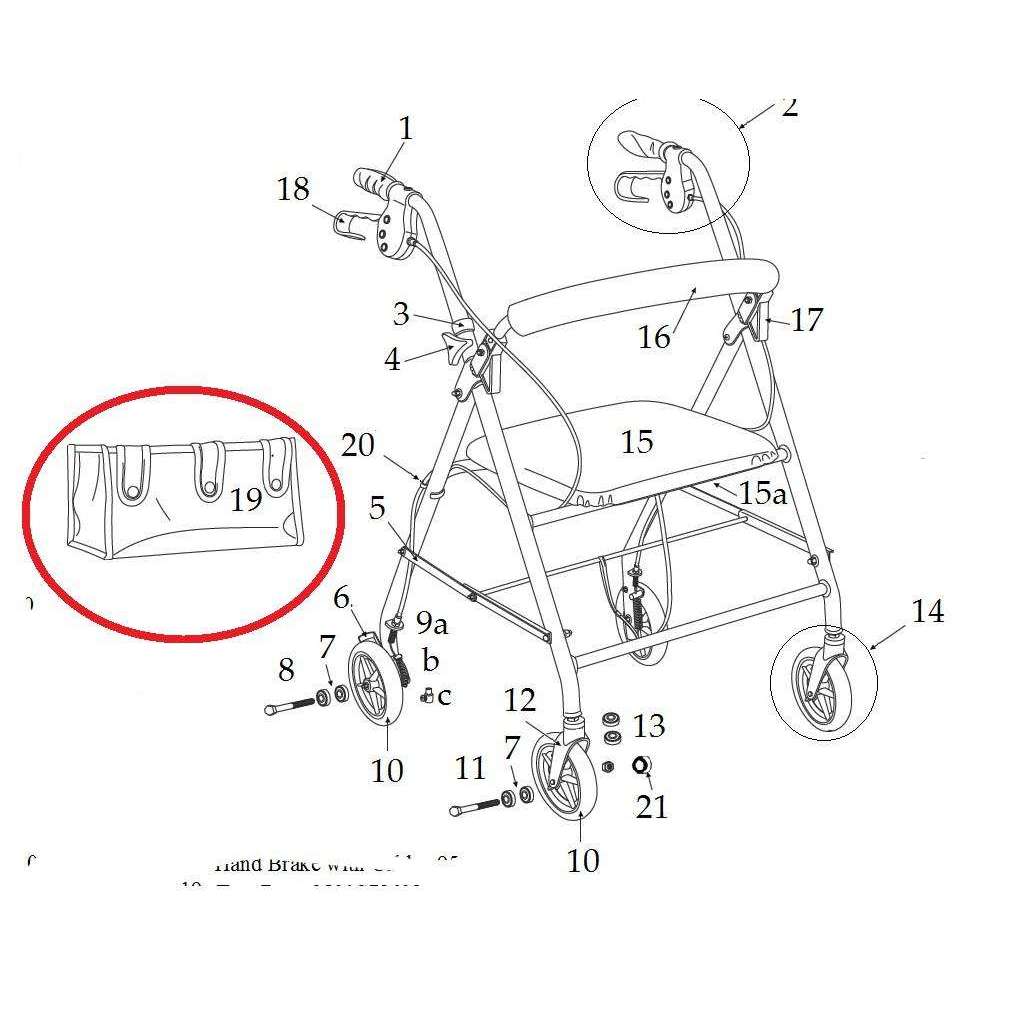 9505W1026120 Replacement tote bag for Drive 10261,R726,R728,R800,R900 Rollators