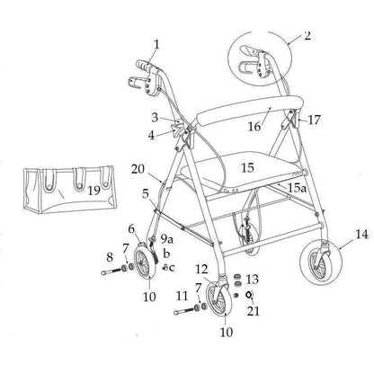 Replacement parts list for Drive R726 series rollator