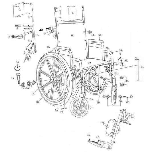 Drive Deluxe Sentra Full-Reclining Wheelchair Replacement parts list