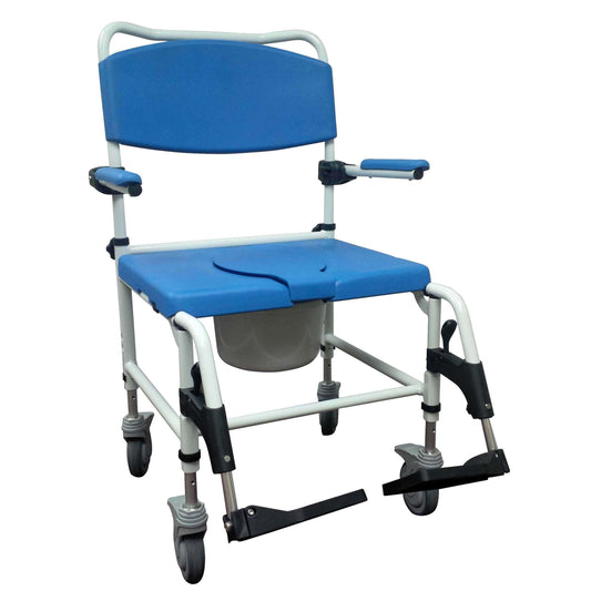 Drive NRS185008 Aluminum Bariatric Rehab Shower Commode Chair with Two Rear-Locking Casters