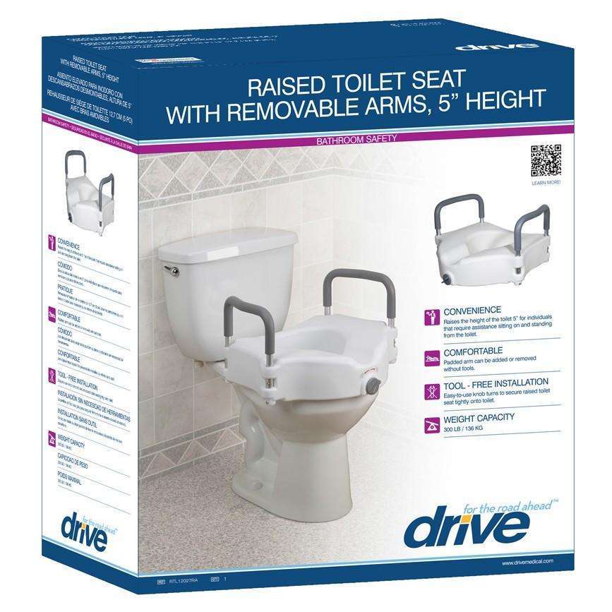 Drive RTL12027RA 2 in 1 Tool Free Locking Raised Toilet Seat with Removable Arms