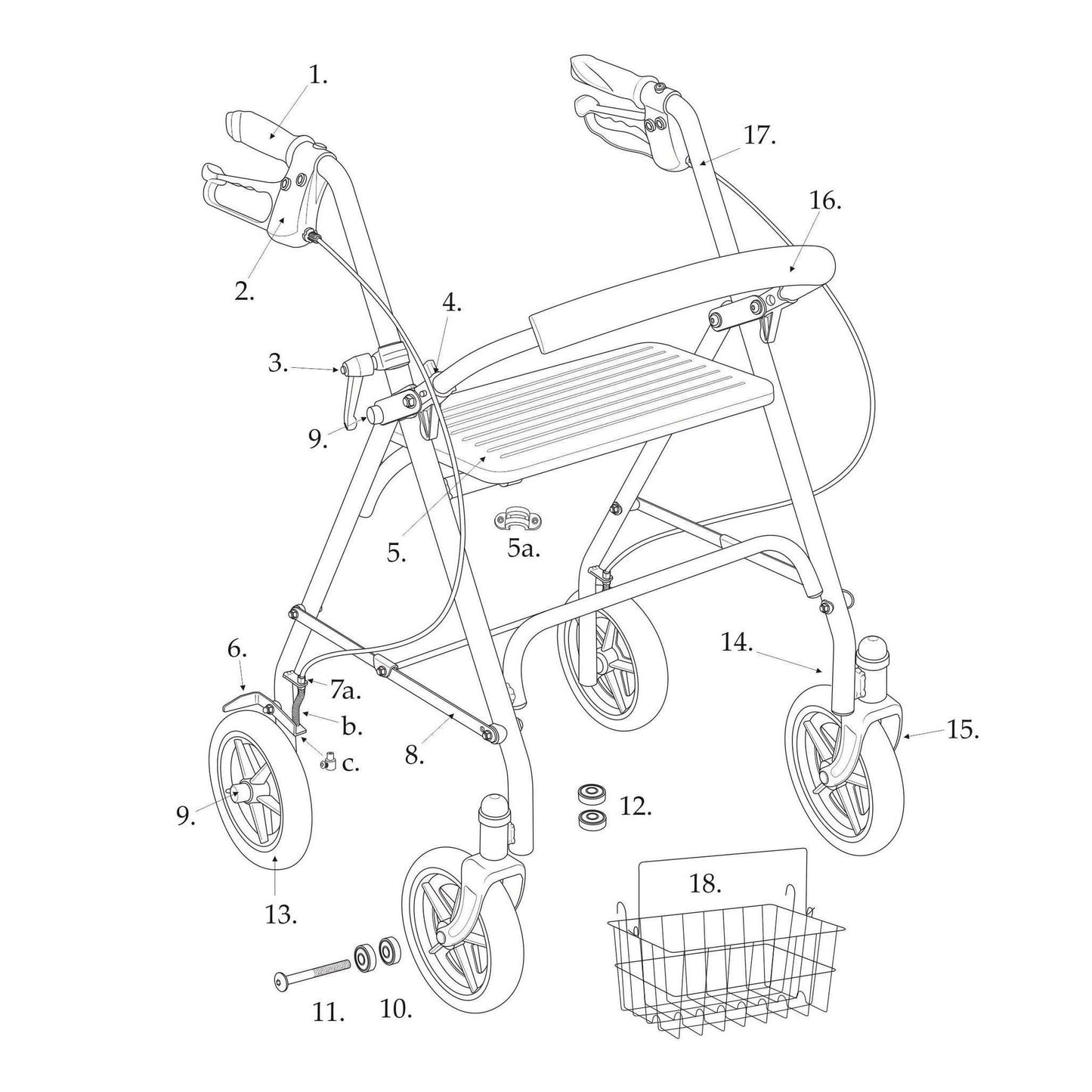 Replacement parts for Drive 10257 series rollator