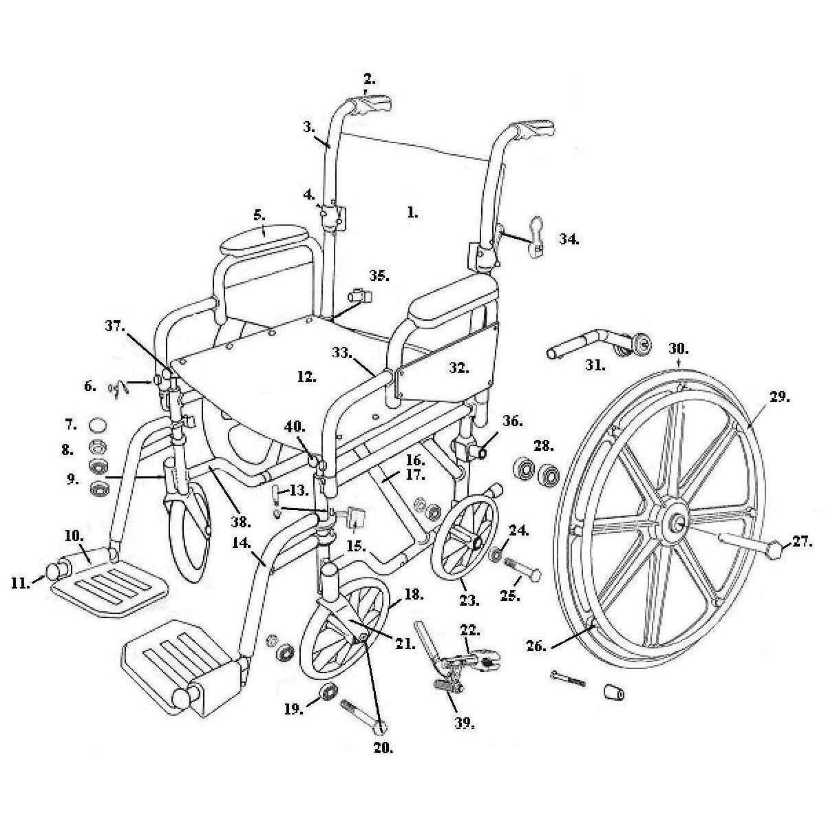 STDS2A1600 Replacement quick change rear wheel for the Drive Poly-Fly transport chair