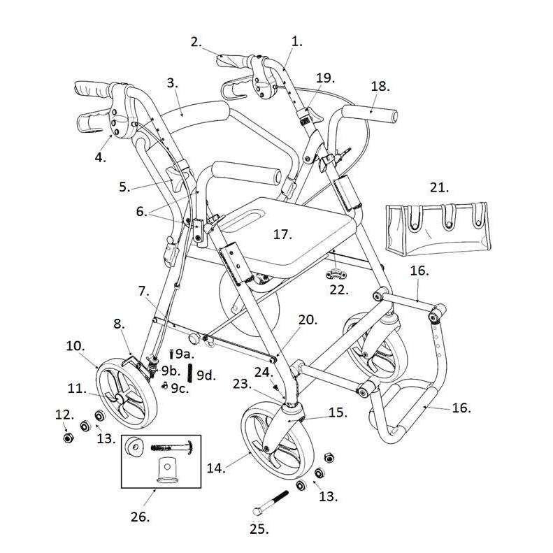 Replacement parts list for Drive Duet 795 combo Rollator